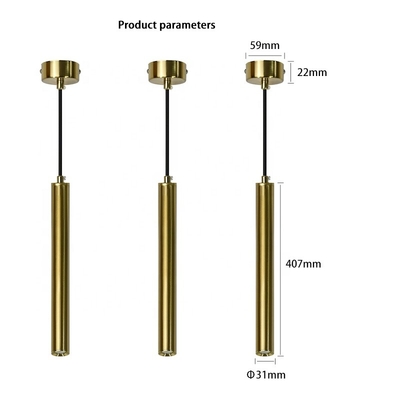 A superfície cilíndrica do teto da luz do pendente do tubo longo dourado montou