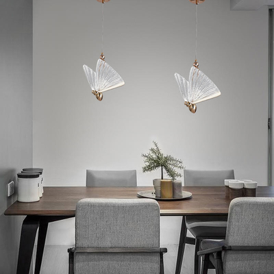 decoração de vidro da borboleta da luz do pendente do diodo emissor de luz do material 3D para o restaurante
