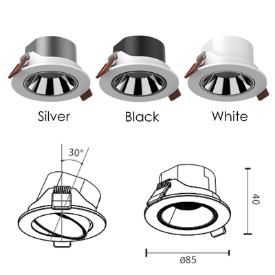 Luz embutida embutida espiga 7W/9W 361/506 Lm/W Refletores redondos de LED branco