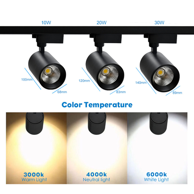 luz 10W 20W 30W da trilha da ESPIGA da cor do preto 3500K para a loja de roupa